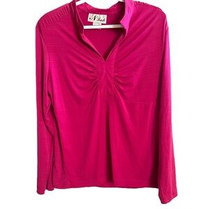 N Touch Pink V Neck Long Sleeve Top Blouse Shirt Women's Medium